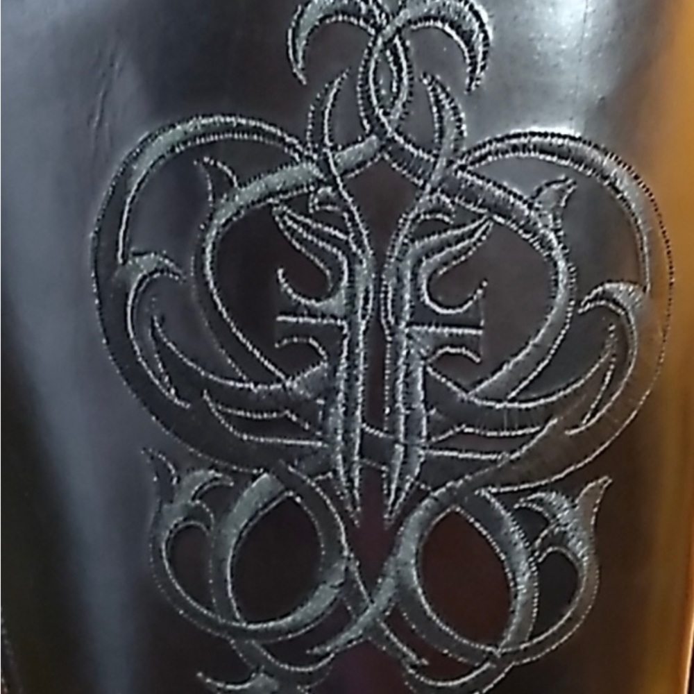 FRYE Black Leather embroidered medallion riding boots, Like new